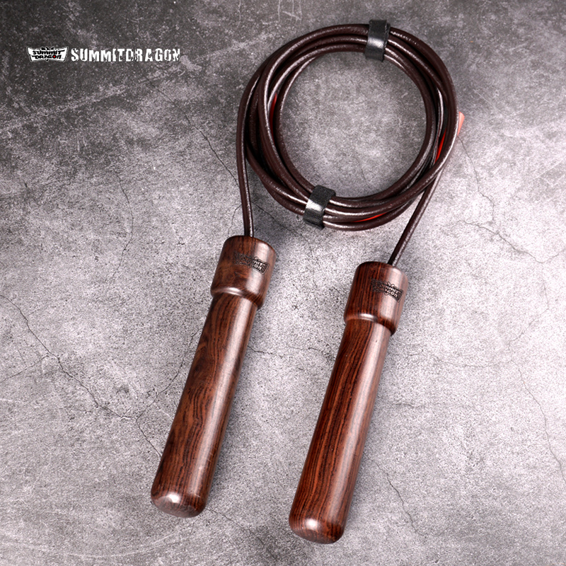 summitdragon复古檀木把牛皮跳绳木柄沉手收藏型减肥燃脂拳击跳绳