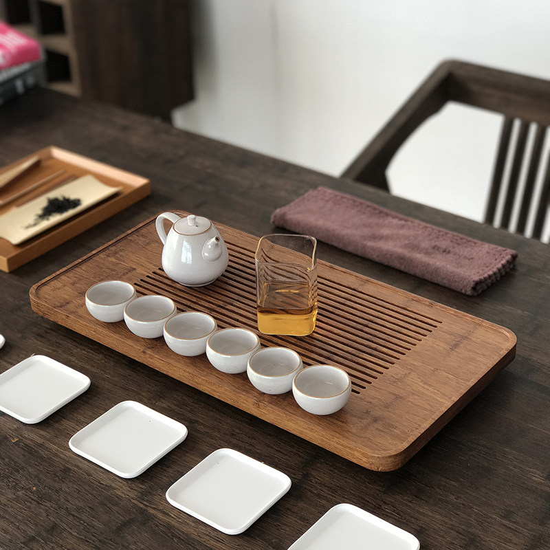 悟土日式茶盘储水抽屉式简约排水竹制茶台 家用茶海功夫茶具套装