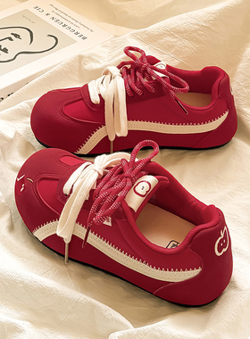 糖小糖厚底红色复古德训鞋女2025新款爆款冬季二棉鞋保暖加绒板鞋