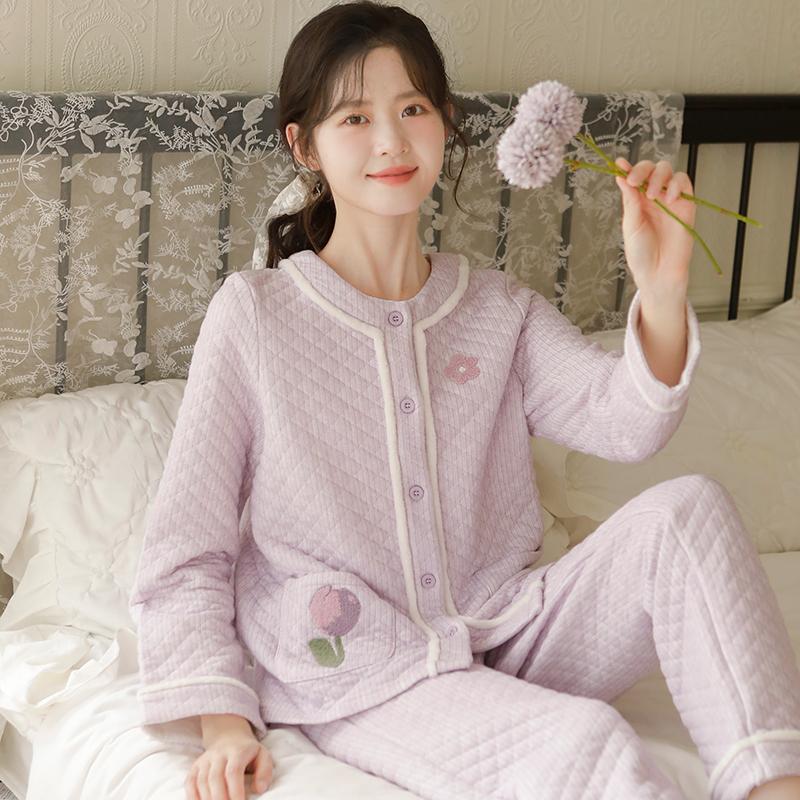 甜美郁金香 夹棉保暖空气棉月子服