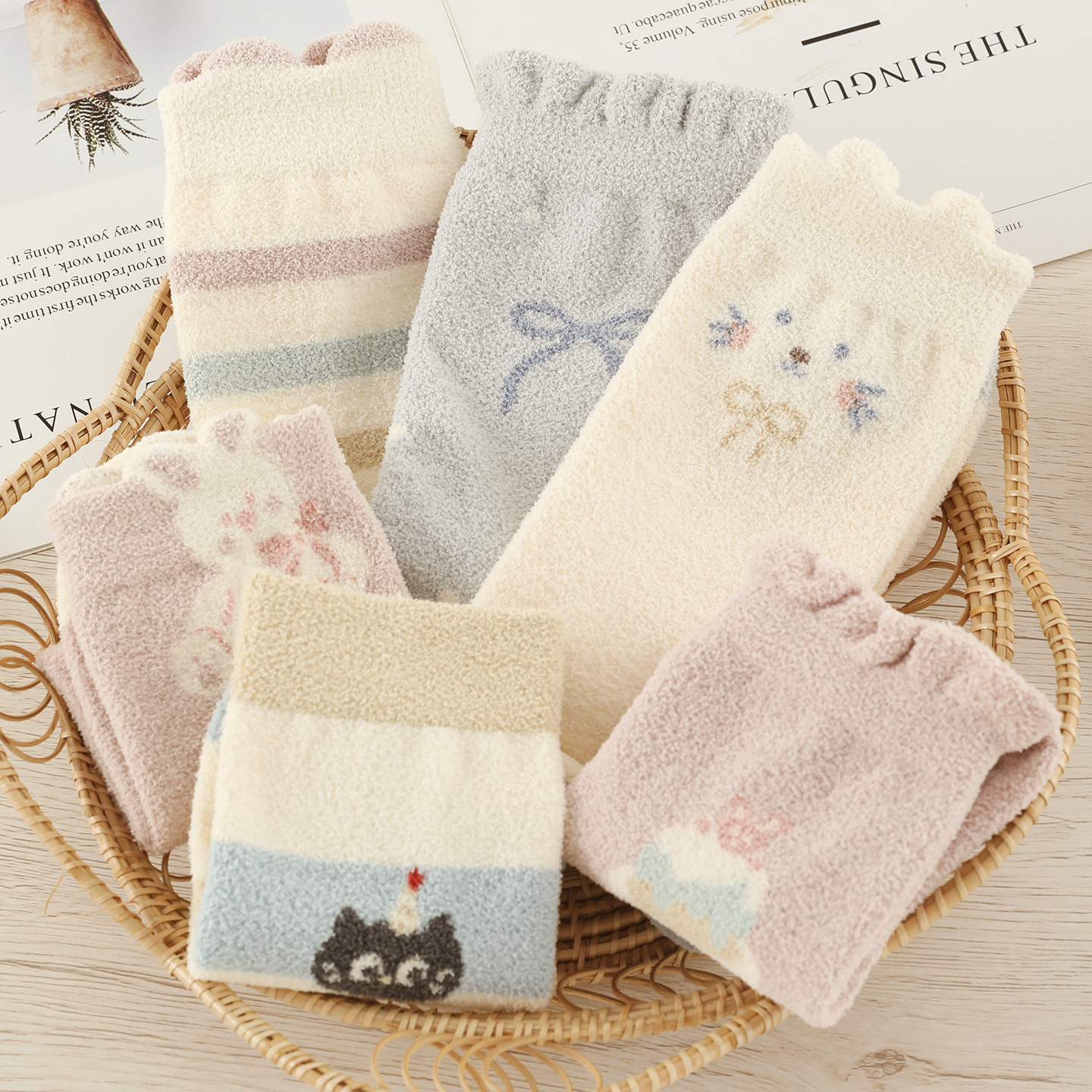 富朵加绒加厚袜子女秋冬保暖半边绒居家防滑地板袜防寒睡眠月子袜