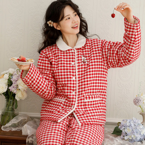 富朵纯棉三层夹棉保暖月子服