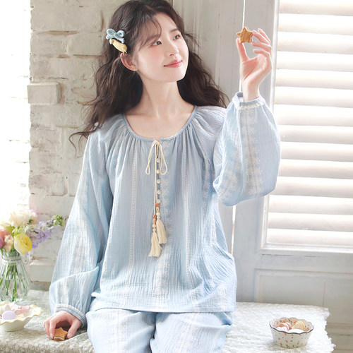 富朵春夏薄款纯棉纱布哺乳月子服