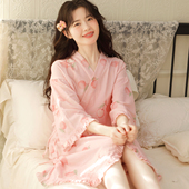 富朵春夏纯棉纱布月子服孕妇待产裙产后喂奶孕妇睡裙系带款 家居裙