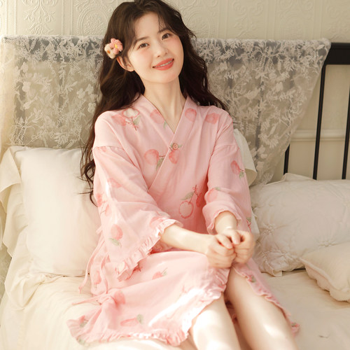 富朵纯棉纱布孕妇月子哺乳睡裙