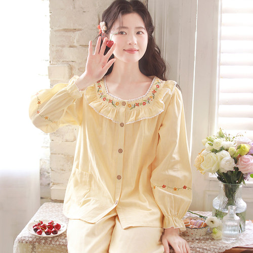 富朵月子服春夏纯棉纱布产后孕妇哺乳睡衣夏季薄款产妇喂奶家居服