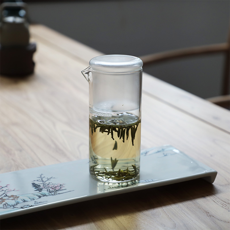 汇茶月牙绿茶玻璃杯茶水分离便携办公室茶杯过滤水杯公道杯龙井壶