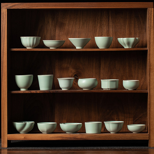 陶瓷汝窑禅定单个天青开片茶杯