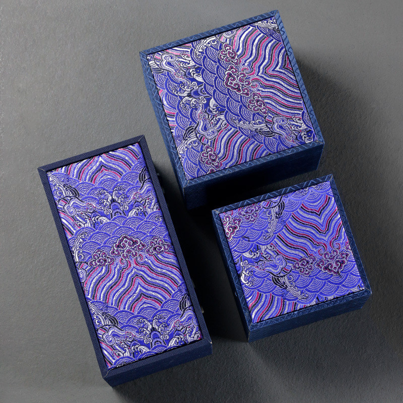 汇茶台湾云锦布锦盒正方形陶瓷单壶盒子蓝色礼盒单杯一壶两杯礼品