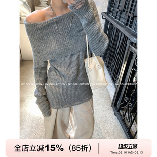 GV大白哥 随性主义 一字肩翻领撕破设计感针织上衣早秋穿搭
