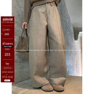 GV大白哥 静奢职场人 直筒竖线阔形毛呢休闲西裤秋冬新款裤子女