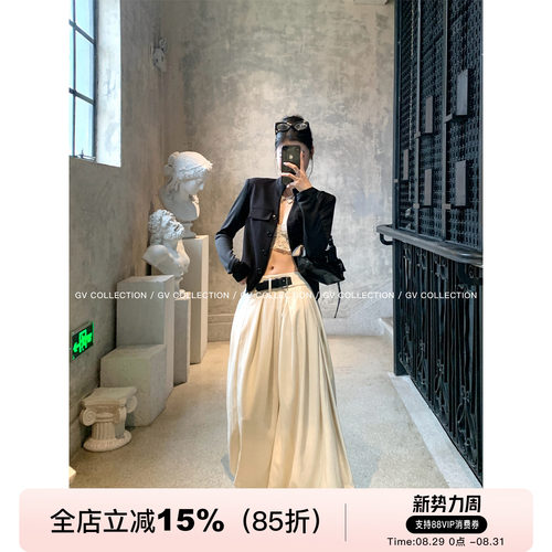 私服重工皮带拼接百褶花苞半身裙