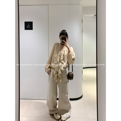口袋设计感直筒阔腿工装牛仔裤