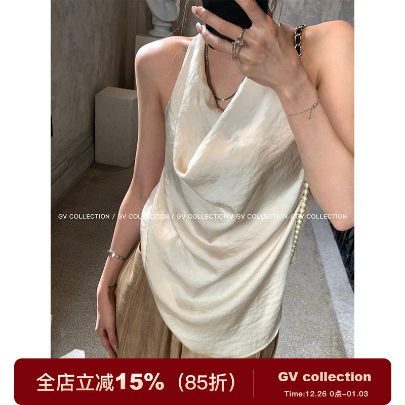 GV大白哥 本期C位 松弛感挂脖荡领露背上衣无袖背心露肩女夏