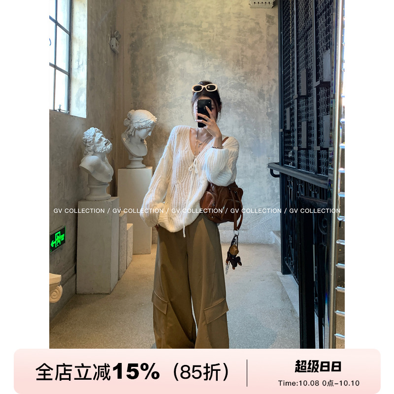 蝴蝶结镂空肌理感慵懒毛衣