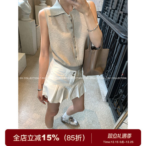 多色polo领无袖轻薄针织上衣