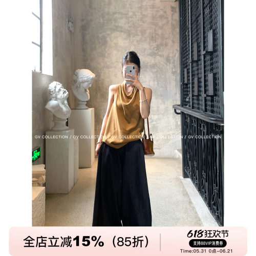 挂脖褶皱小荡领松弛感上衣背心