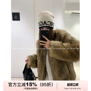 野生时髦 GV大白哥 环保貉子毛熊熊保暖皮草外套蓬松无领上衣女冬