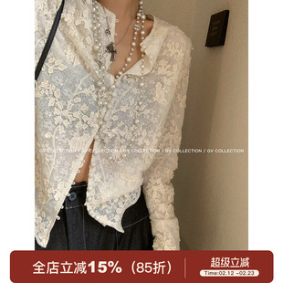 GV大白哥 塞纳午后 重工刺绣闪片立体蕾丝衬衫法式新中式上衣女