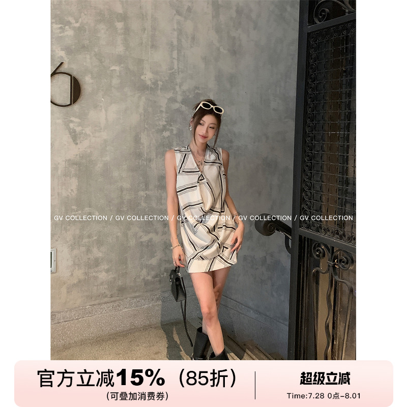 GV大白哥 老钱假日 极简设计棉麻无袖背心上衣短半身裙裤套装女