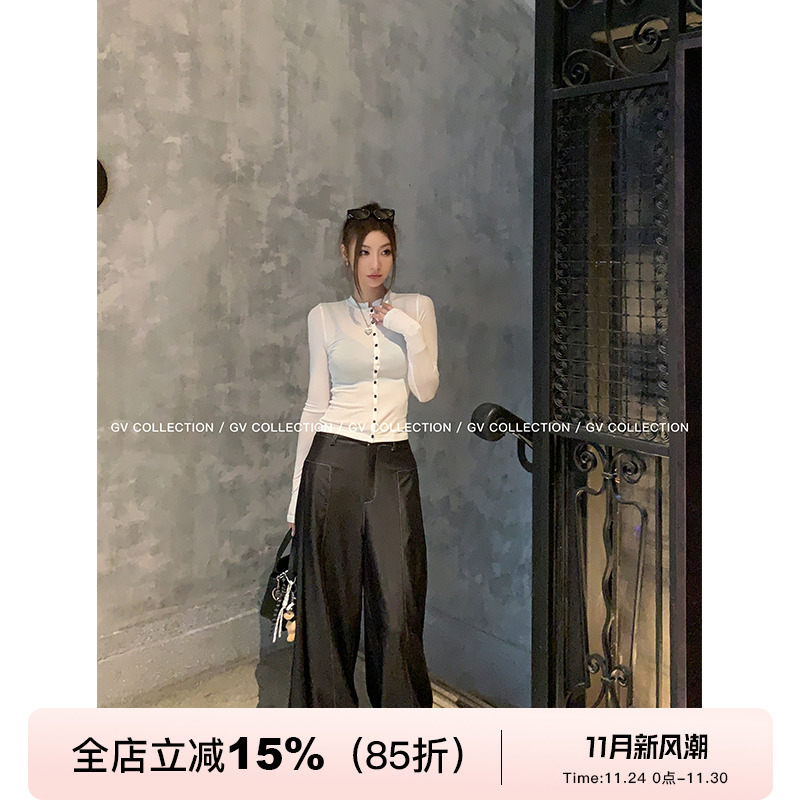 GV大白哥 松弛慵懒 天丝阔腿舒适薄款牛仔裤高腰宽松休闲长裤女