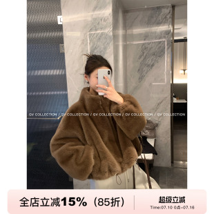 GV大白哥 Fudge小熊 廓形立领短款皮毛一体环保毛外套秋冬女上衣