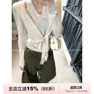 GV大白哥 慵懒解构 假两件打结收腰亚麻羊毛针织衫上衣秋季新款女