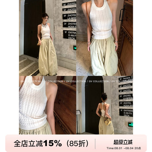 挂脖麻花编织露背设计感背心