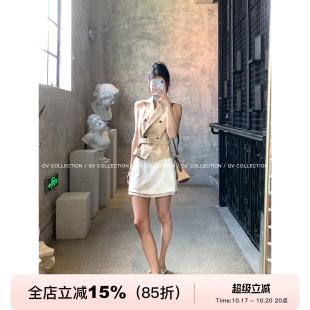 GV大白哥 质感权杖 翻领双排扣系带无袖风衣马甲设计感上衣女夏
