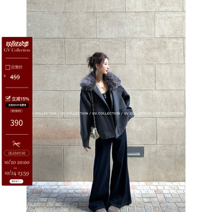GV大白哥 重工私服 毛领可拆卸夹棉翻领立领呢子外套冬季上衣女