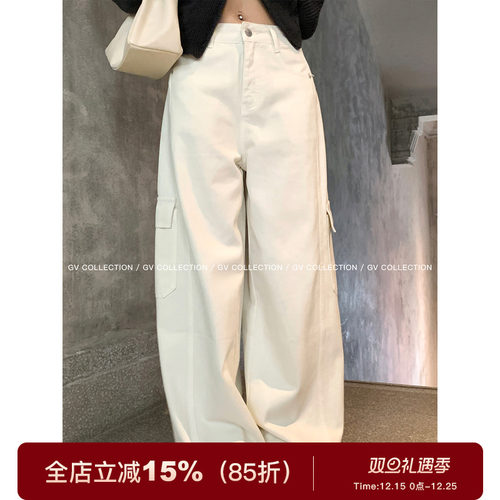 万能工装系工装廓腿裤宽松牛仔裤