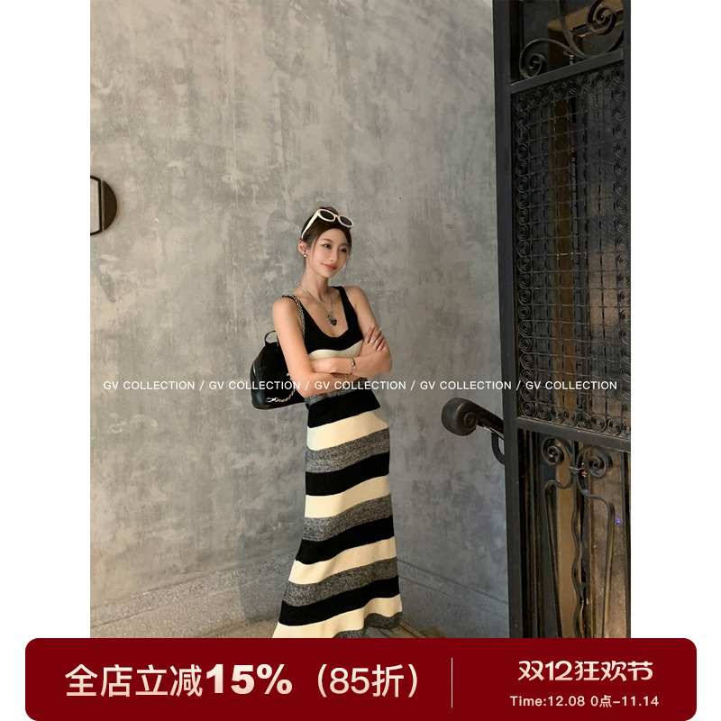 毛衣针织条纹撞色毛衣连衣裙