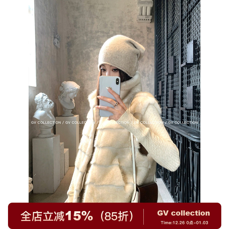 立体渐变皮毛一体环保皮草马甲