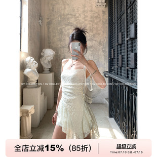 GV大白哥 冷寂清透 吊带弹力蕾丝不规则鱼尾上衣春季新款设计感女