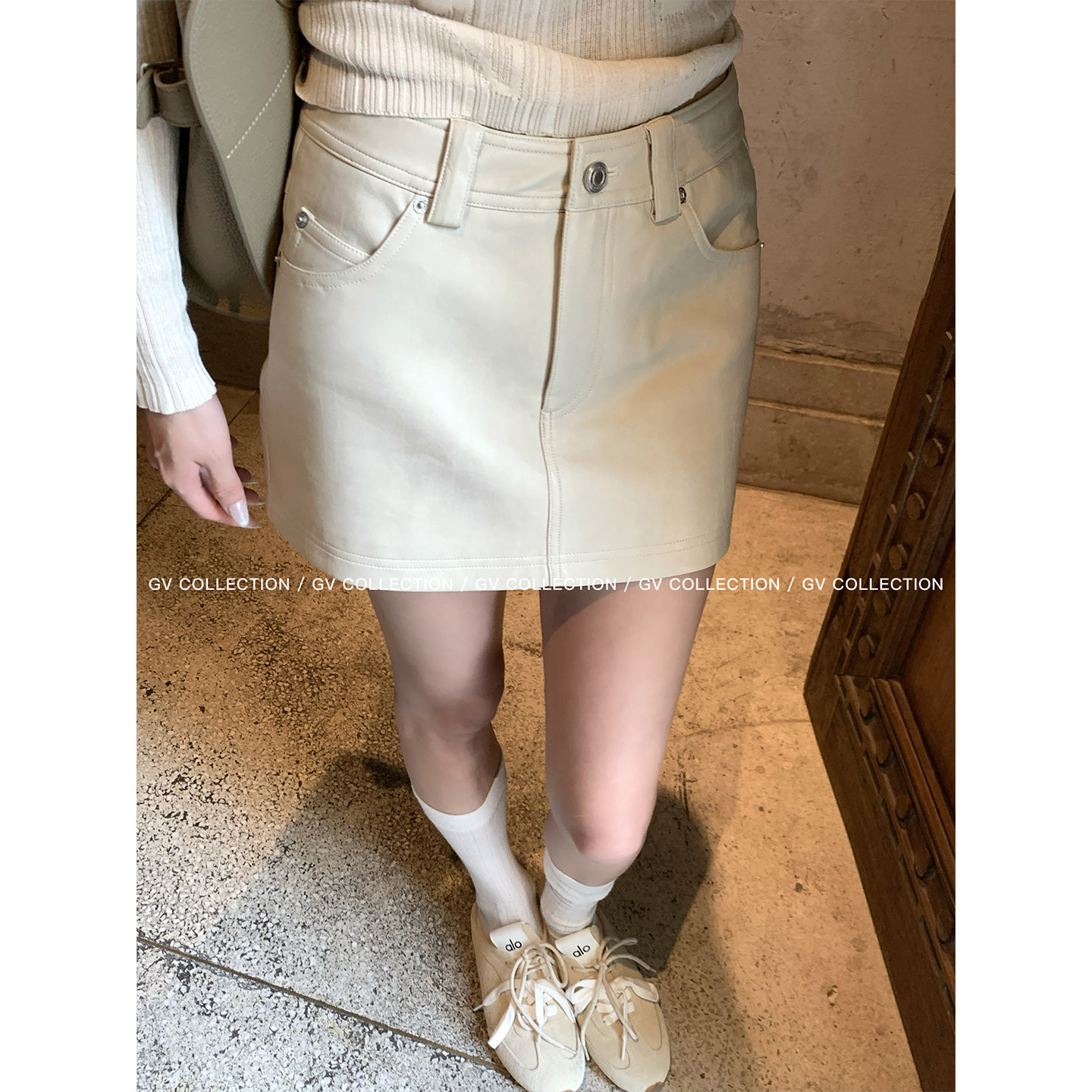 GV大白哥 欧系街拍 复古半身裙皮裙防走光秋季新款裙子百搭女装