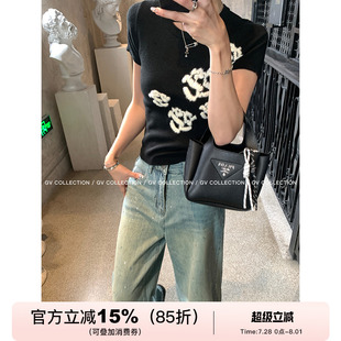 T恤女夏 GV大白哥 顽皮调调 立体编织图案针织短袖 上衣百搭修身