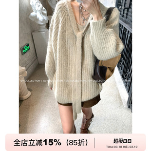 GV大白哥 松弛学院 飘带闪片棒针廓形松弛毛衣上衣冬季新款保暖女