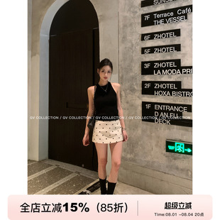 GV大白哥 原色极简 亚麻波点半身裙防走光裙裤设计感新款百搭裙子