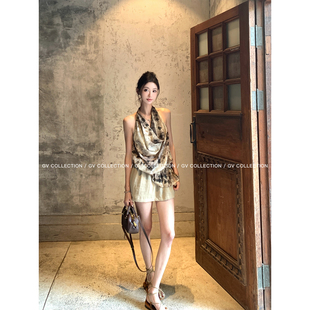 GV大白哥 摩登西海岸 晕染肌理感削肩挂脖露背上衣背心女夏新款
