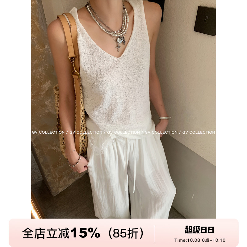 松弛街头针织颗粒感V领背心