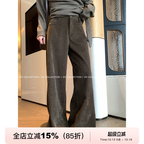 复古直筒光泽感阔腿休闲裤
