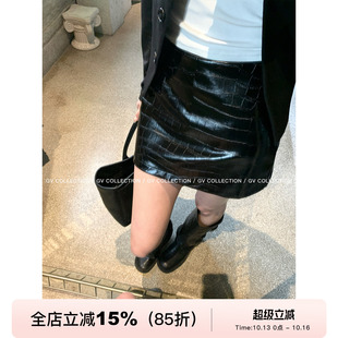 GV大白哥 质感权利 鳄鱼纹肌理即视感包臀半身裙皮裙子秋季新款女