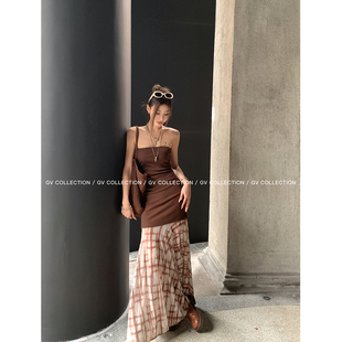 长裙女 网纱图案拼接抹胸连衣裙设计层次感法式 GV大白哥 中古秀场