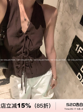 GV大白哥 清氧假期 挂脖削肩立体抽绳露背背心设计感百搭上衣女夏