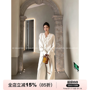 GV大白哥 塞纳画廊 亚麻立体刺绣新中式花朵上衣衬衫春夏新款百搭