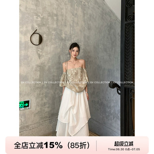 GV大白哥 轻柔度假系 纽结不规则设计感层层半身裙夏季新款裙子女
