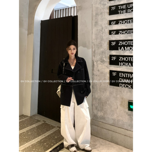 重工明线牛仔色调廓形外套