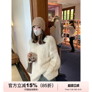 chao软糯毛茸茸毛衣女冬季 GV大白哥 慵懒宽松落肩遮肉V领套头上衣