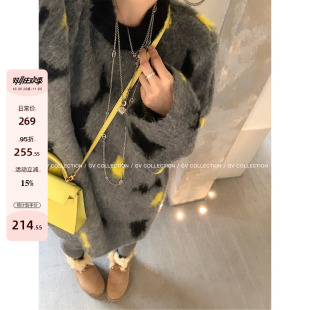 巴黎印画 限时95折 20点 荧光黄撞色长毛毛衣 10.30