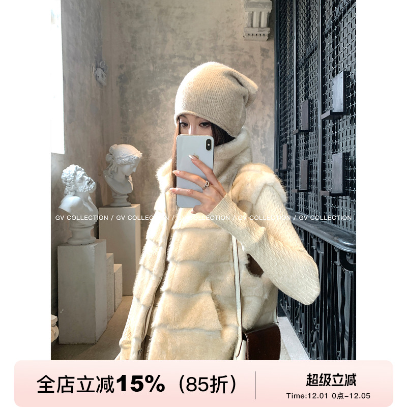 立体渐变皮毛一体环保皮草马甲